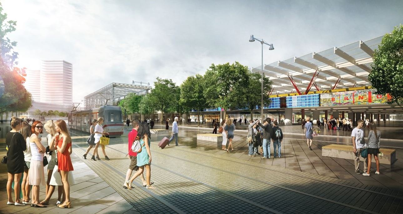 Brněnské nádraží varianta u řeky. Vítězný návrh od Sdružení Koleček – Jura, architekti Lausanne-Brno