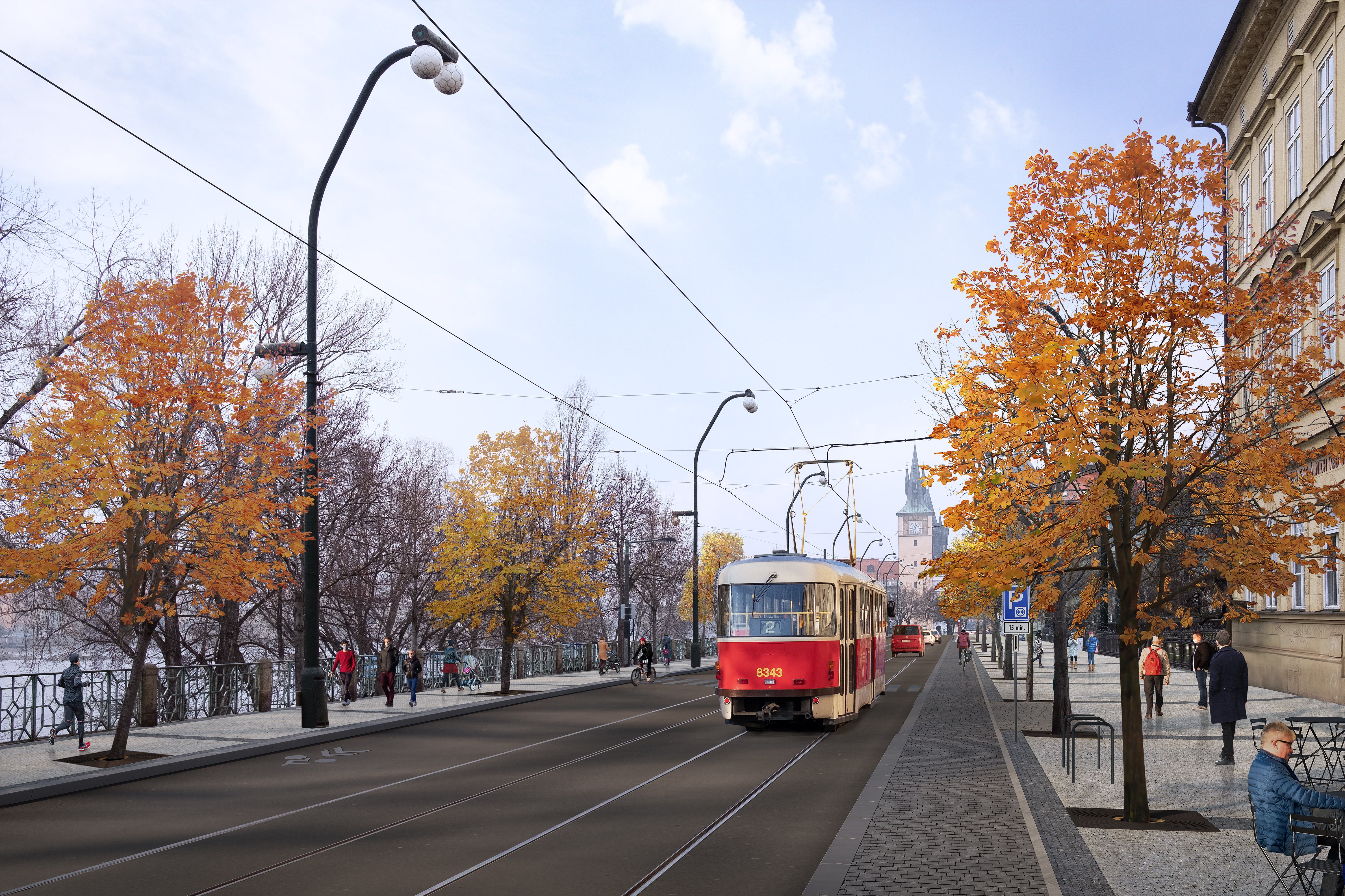 Vizualizace chystaných dopravních změn na nábřežích v centru Prahy: Smetanovo nábřeží