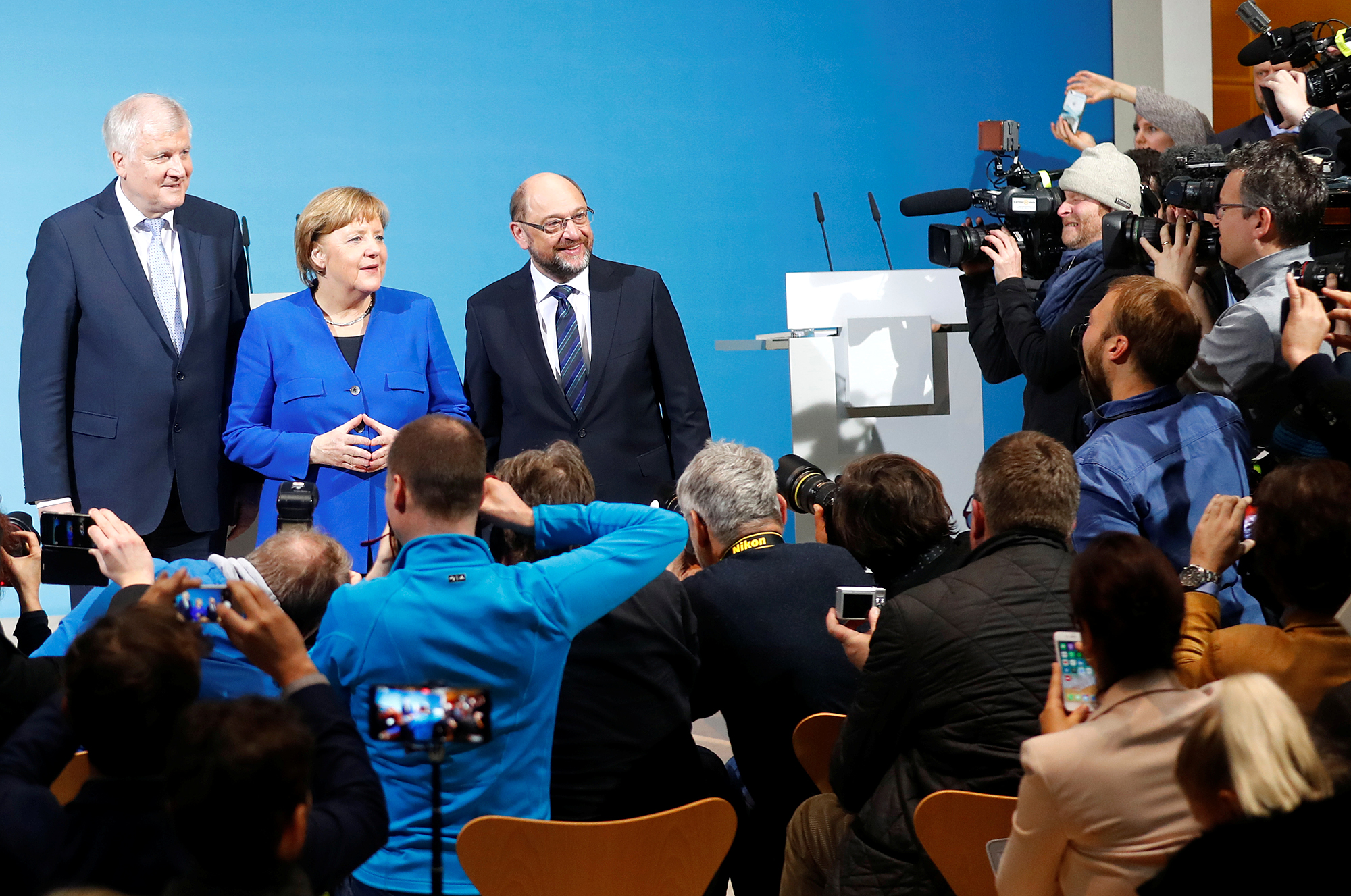 Angela Merkel, Horst Seehofer a Martin Schulz