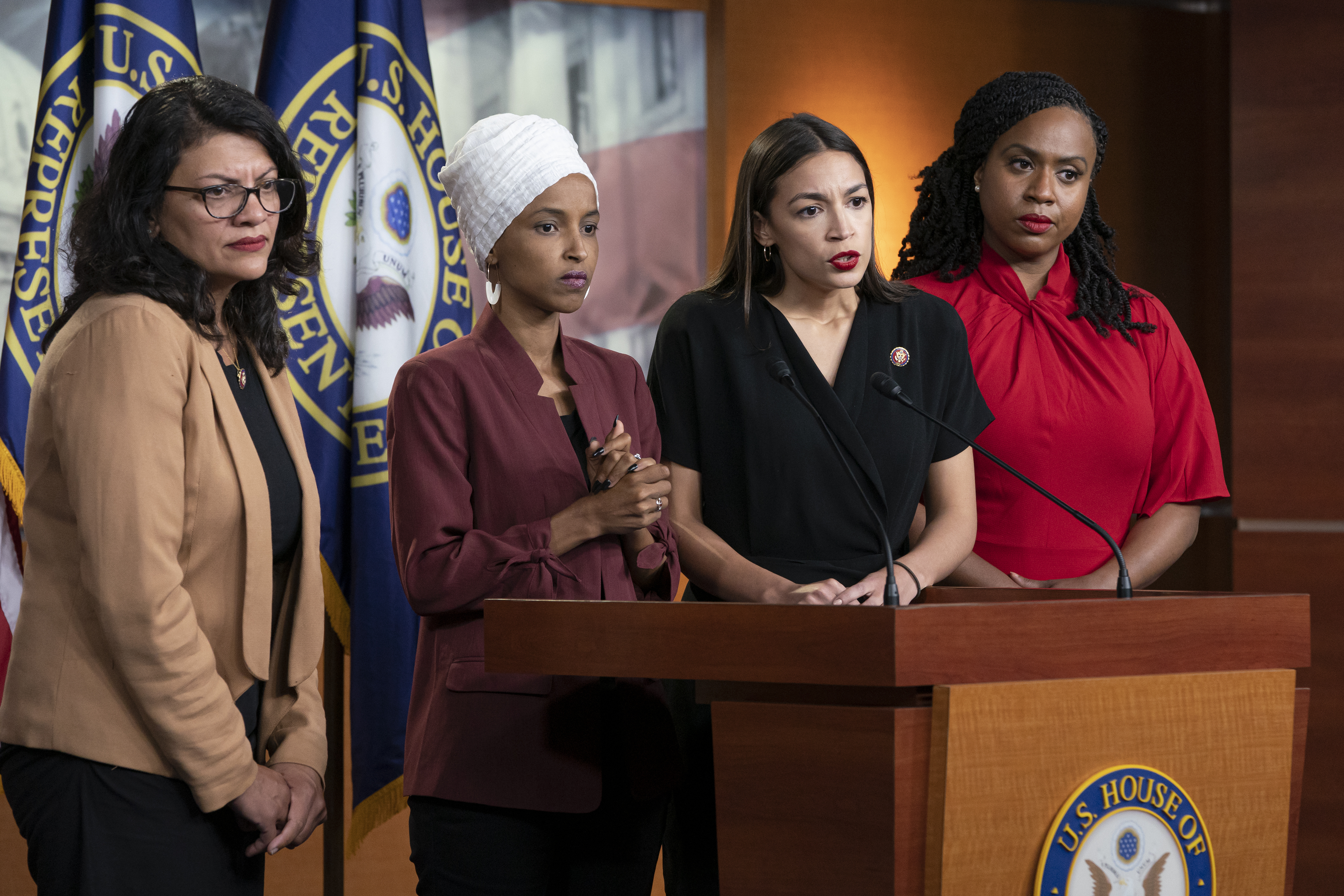 Úderka: zleva Rashida Tlaib, Ilhan Omar, Alexandria Ocasio-Cortez a Ayanna Pressley