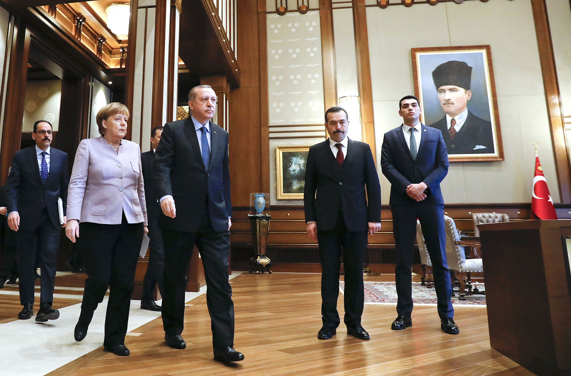 Recep Tayyip Erdogan a a Angela Merkel; Ankara, únor 2017 