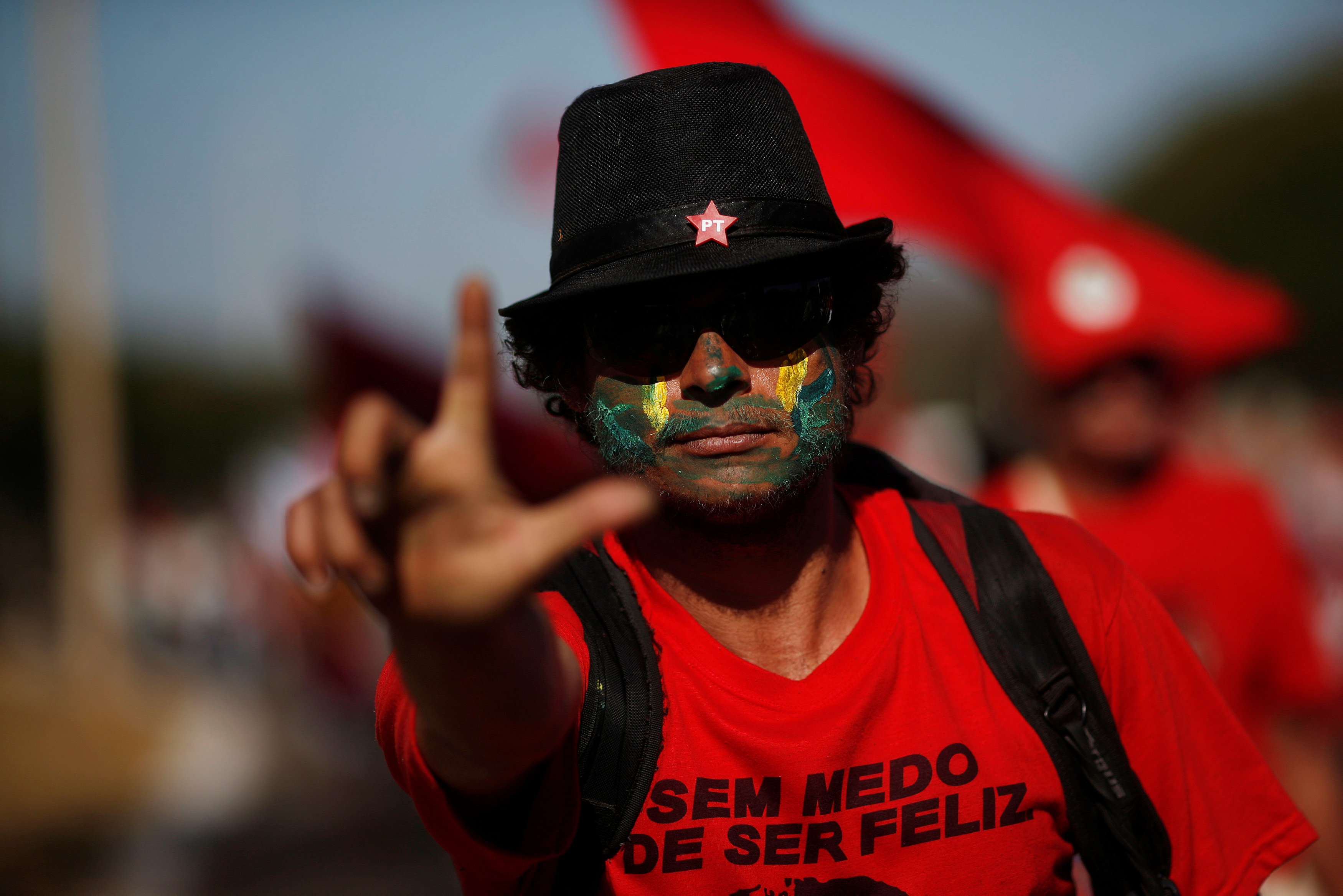 Příznivci prezidenta Luly da Silvy: Free Lula March, Brasilia, 14. srpen 