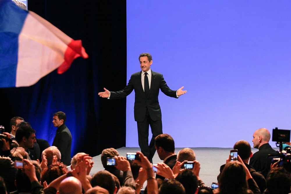 Nicolas Sarkozy na předvolebním mítinku.