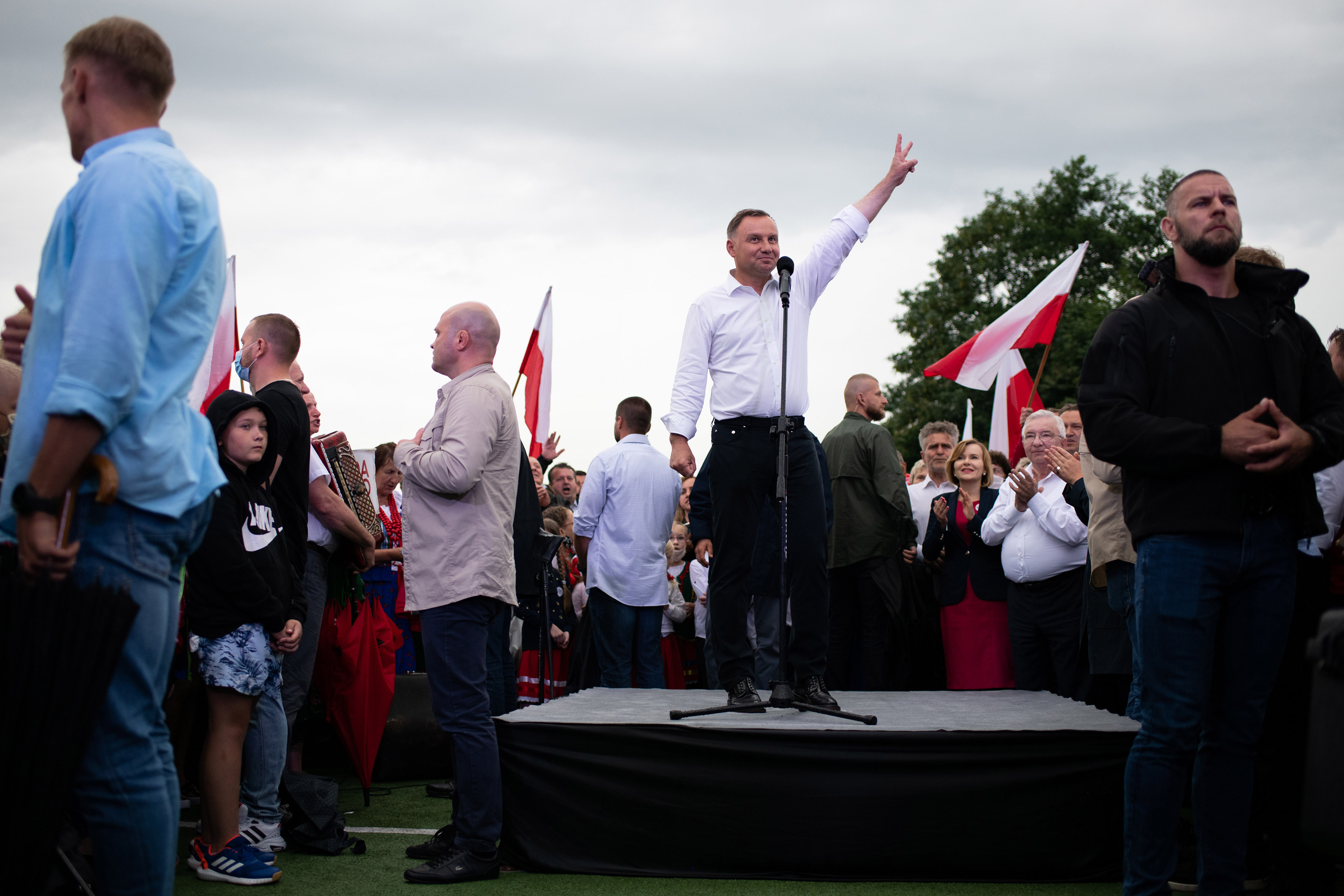 Polský prezident Andrzej Duda během kampaně za znovuzvolení, Mniów, červenec 2020