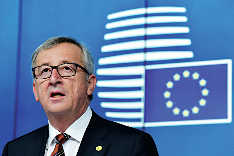 European Commission President Jean-Claude Juncker holds a news conference following a European Union leaders summit in Brussels