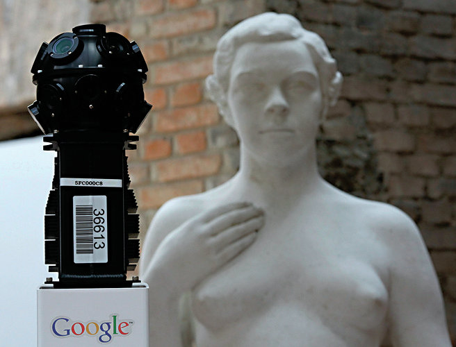 Google's high definition photographic camera is seen simulating the capture of art images at Pinacoteca museum during the launching of Google's Art Project website in Sao Paulo April 3