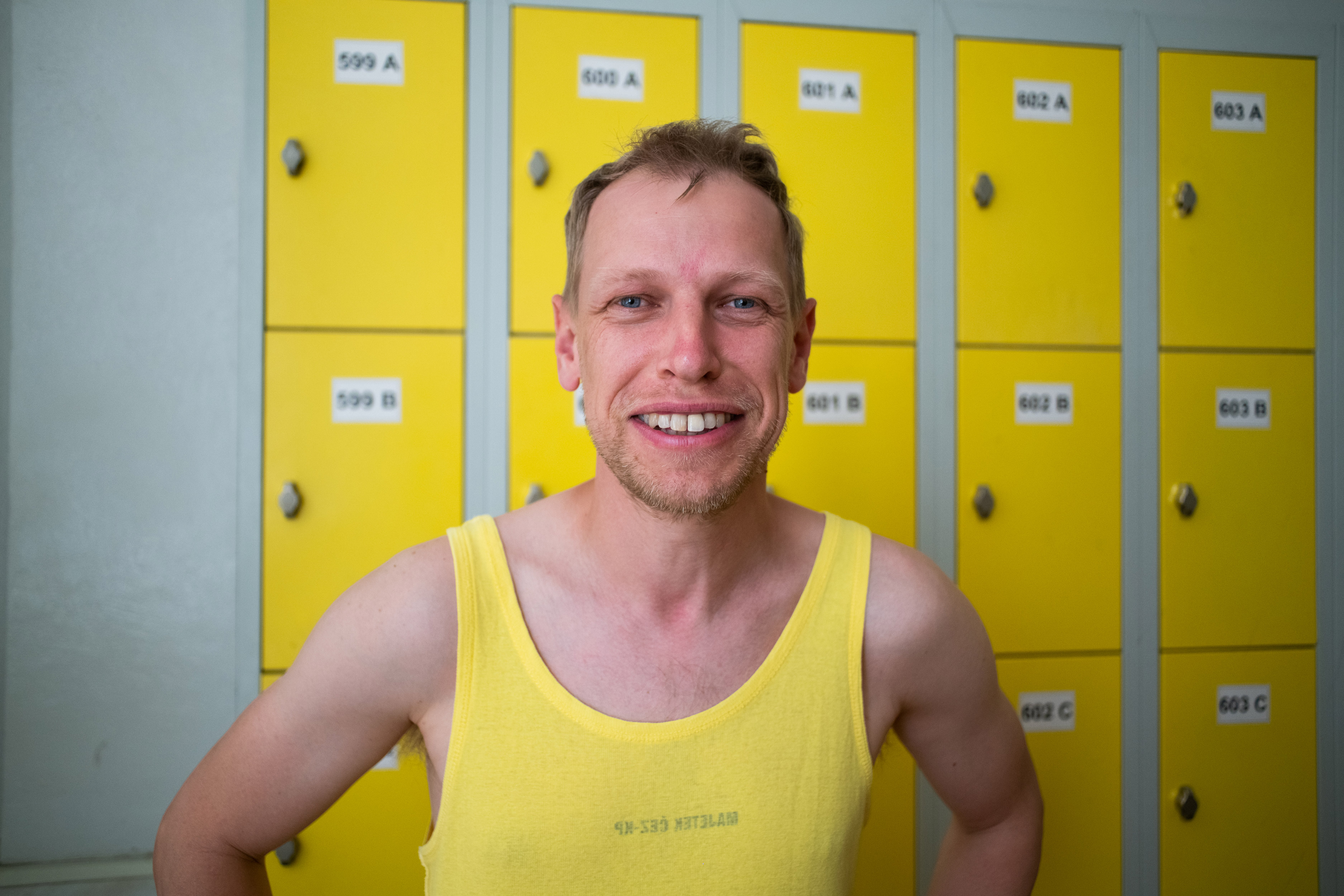 Jiří Nádoba v šatně elektrárny Dukovany, červen 2019