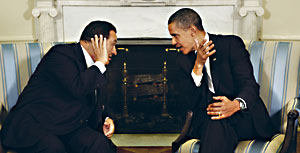 Cože, Gamal? Ten přijede příště. (Obama a Mubarak)