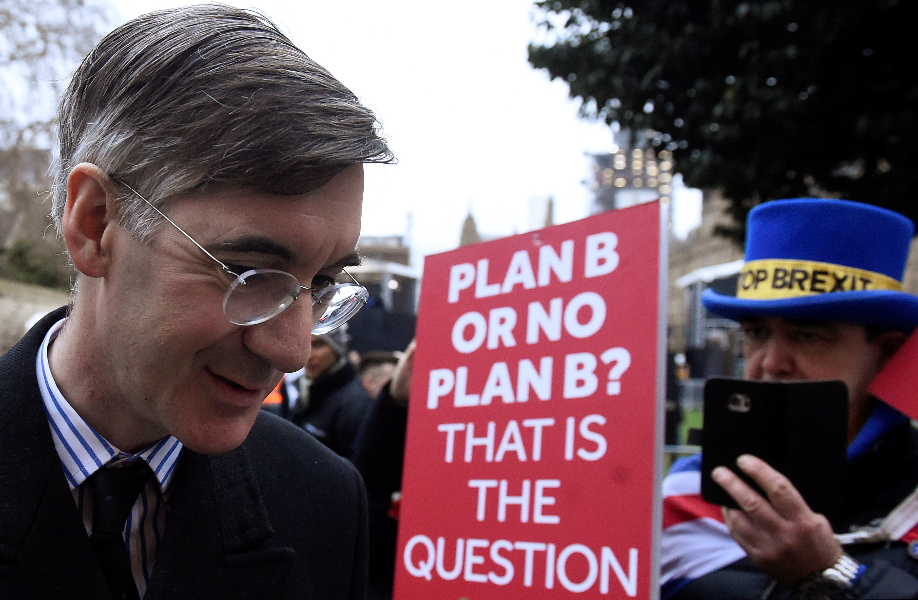 Antibrexitoví demonstranti před parlamentem; leden 2019