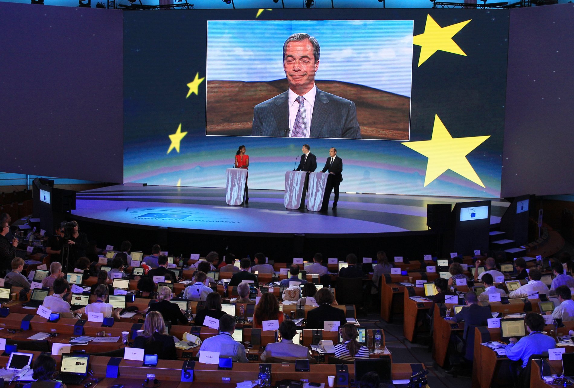 Z vystoupení eurokritika a šéfa UKIP Nigela Farage