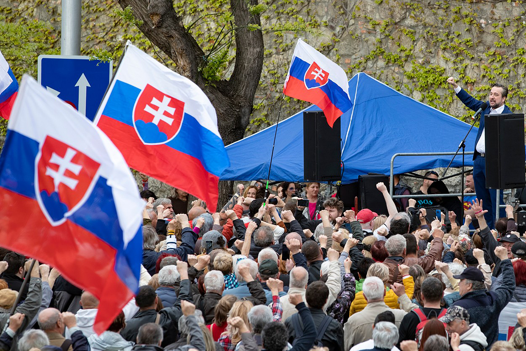 Protivládnn demonstrace příznivců hnutí Smer