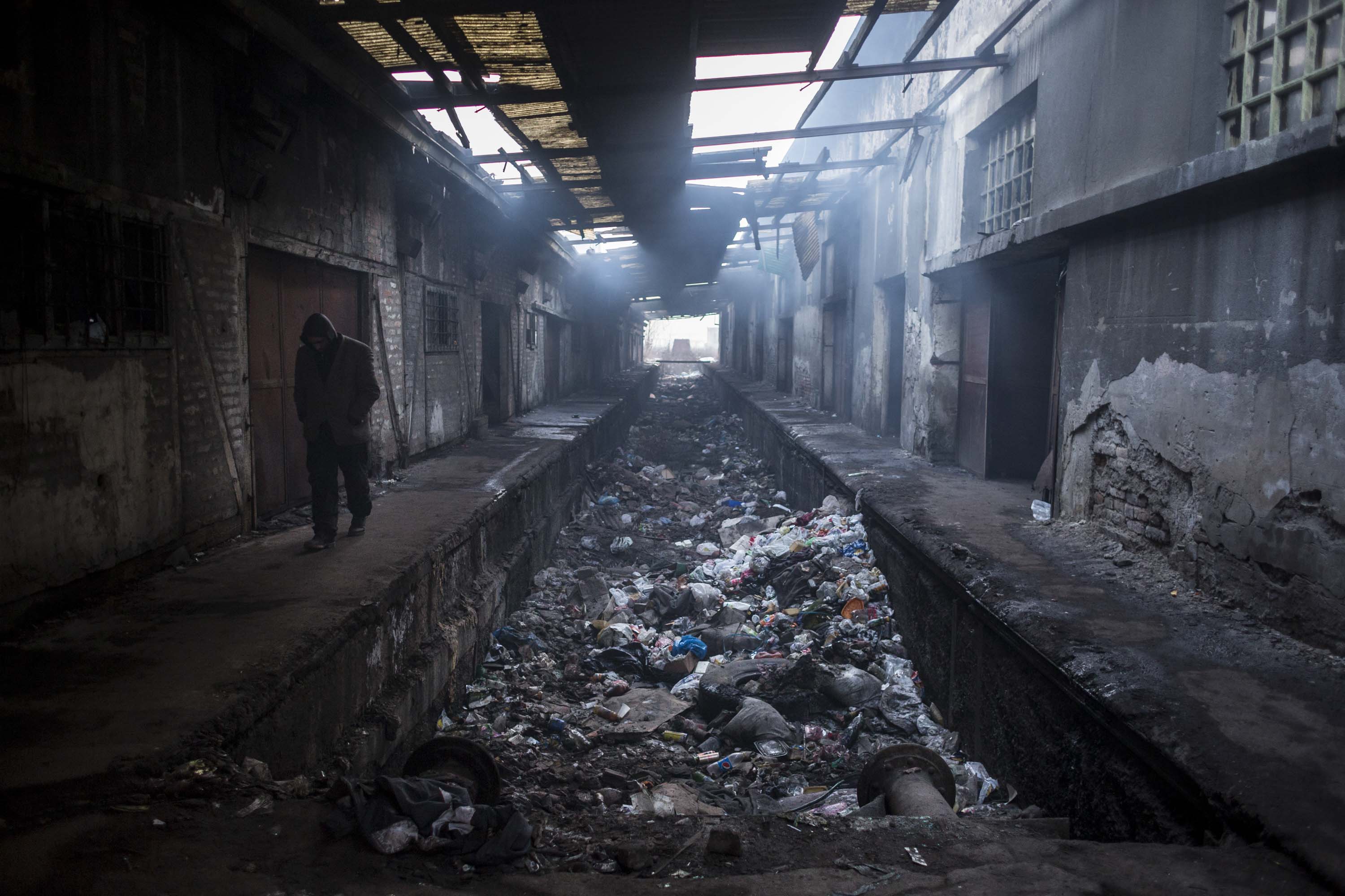 Uprchlíci, kteří uvízli na nádraží v centru srbské metropole, Bělehrad, leden, 2017