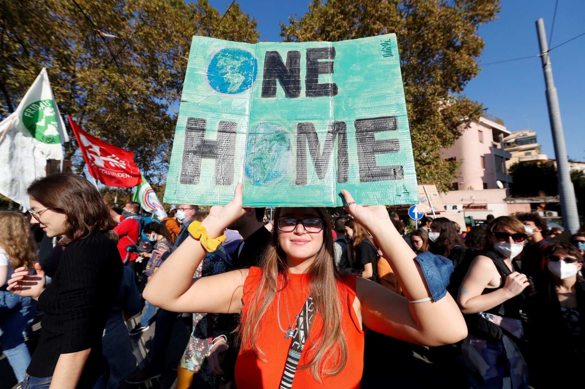 Demonstranti na summitu G20 v Římě, který předcházel loňskému klimatickému summitu OSN v Glasgow; ilustrační foto