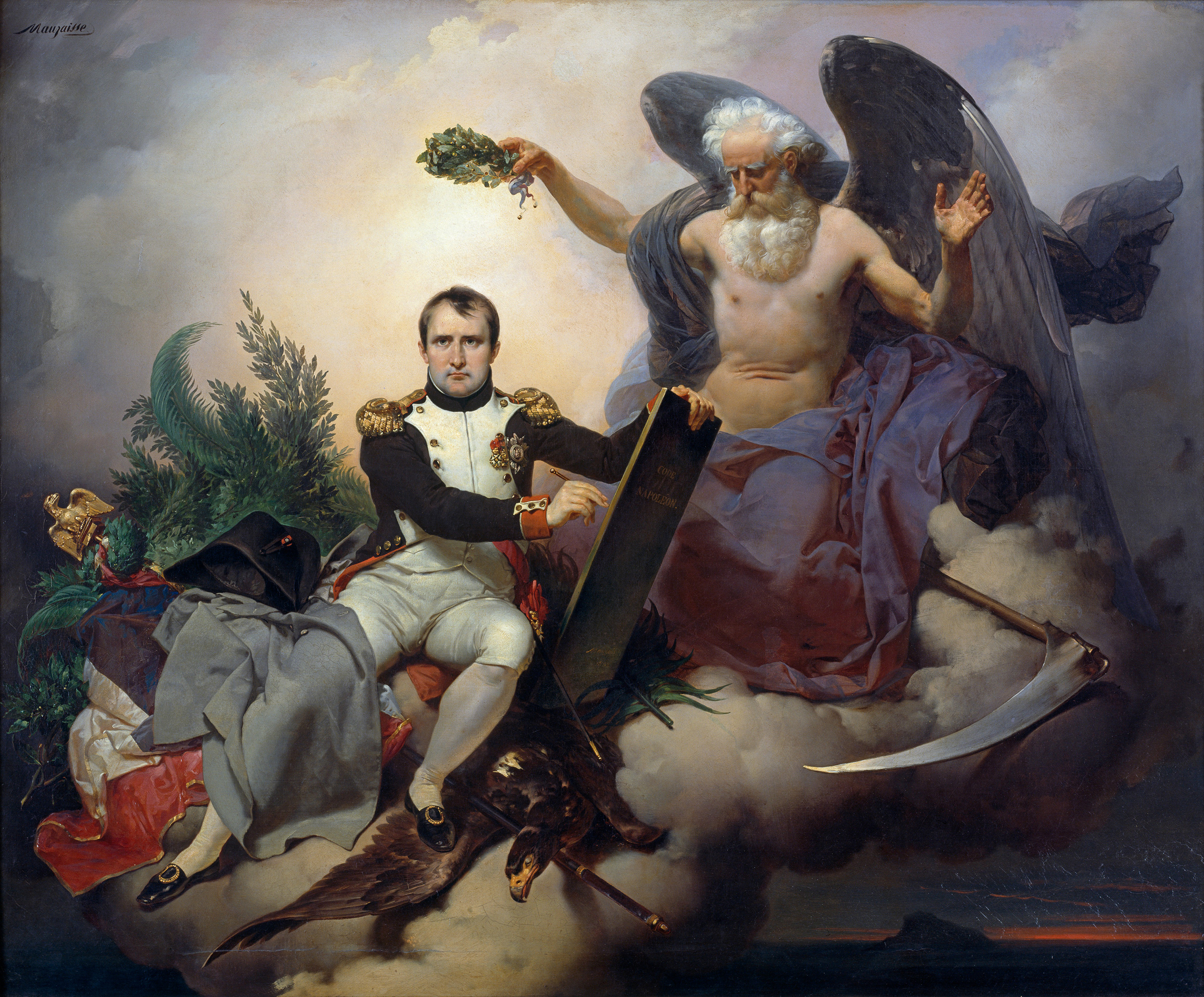 Napoleon, tvůrce občanského zákoníku, korunovaný Časem. (Olej na plátně od Jeana-Baptisty Mauzaisse, 1833)