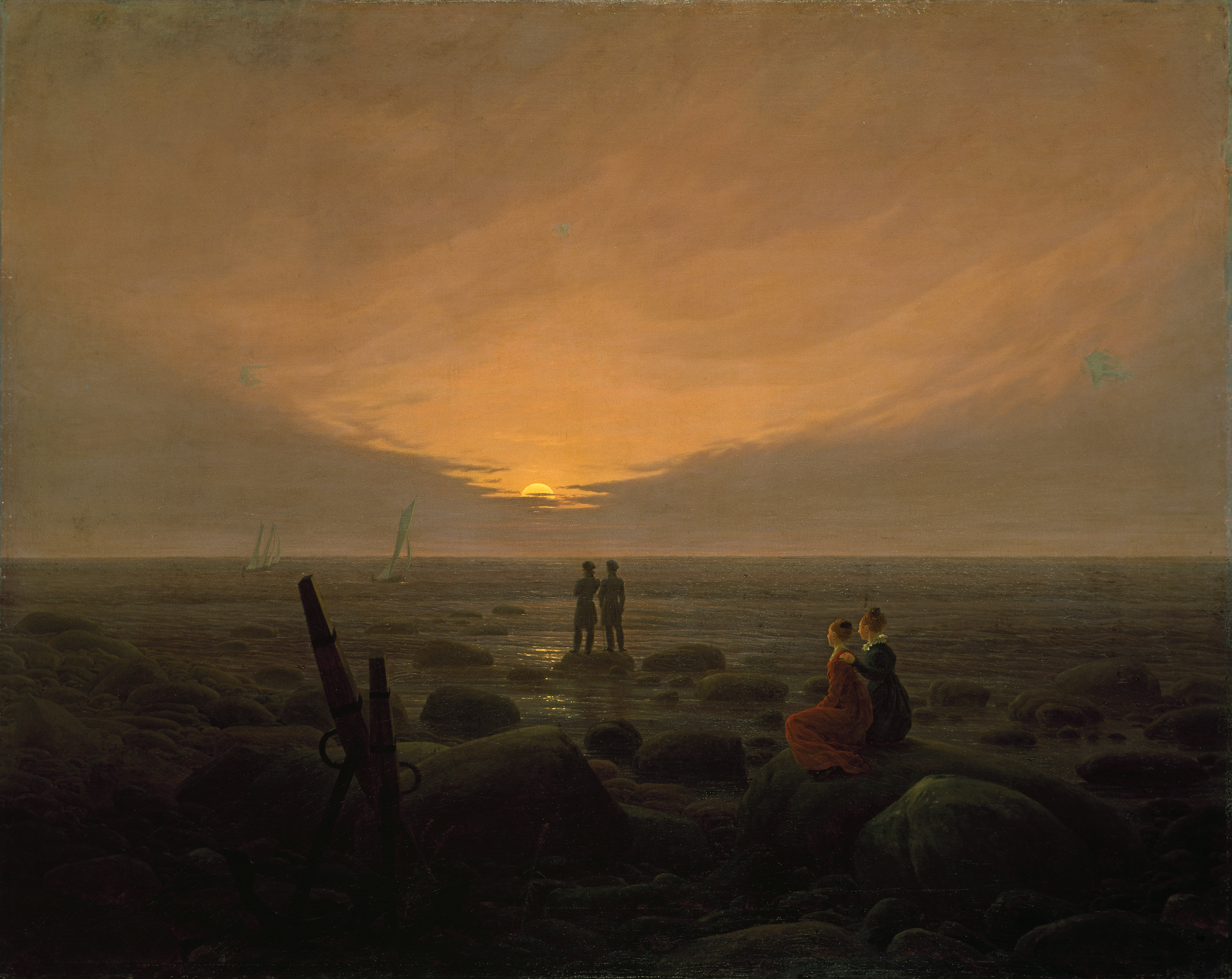 Touha, již nelze naplnit. (Caspar David Friedrich, Východ měsíce nad mořem, 1821)