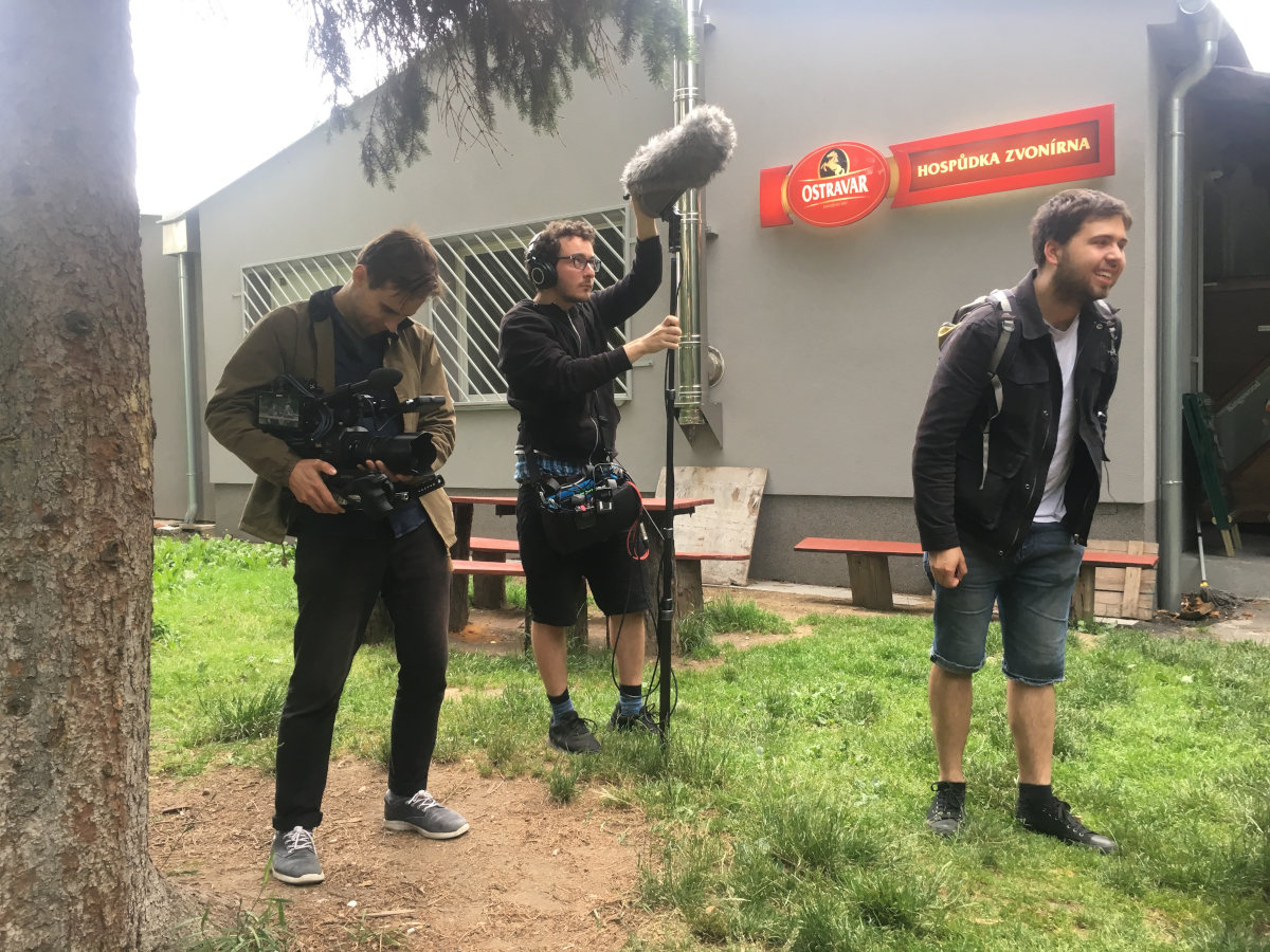 Natáčení Nové šichty – Jindřich Andrš vpravo