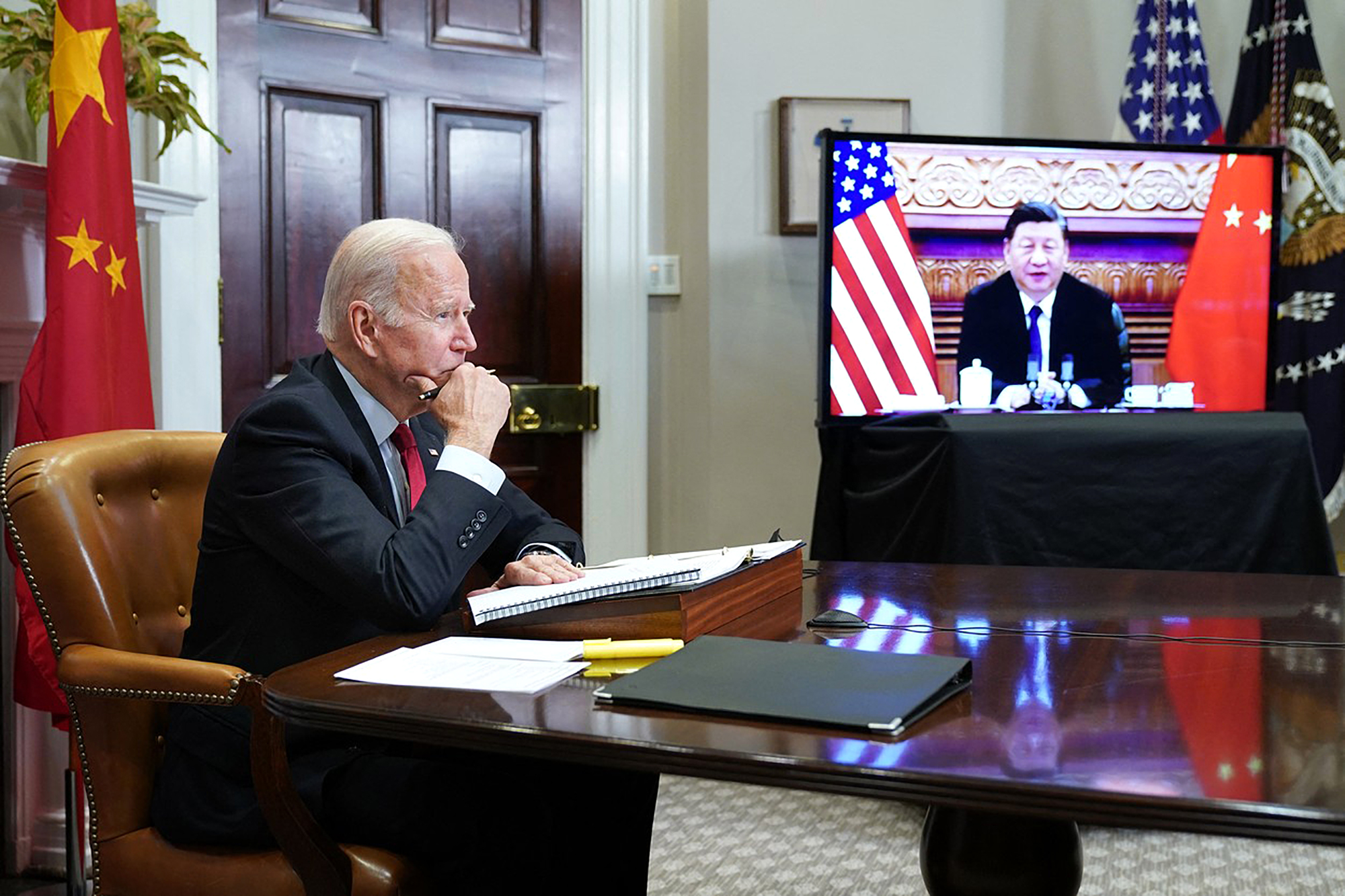 Čínský a americký prezident na virtuálním summitu, ilustrační foto
