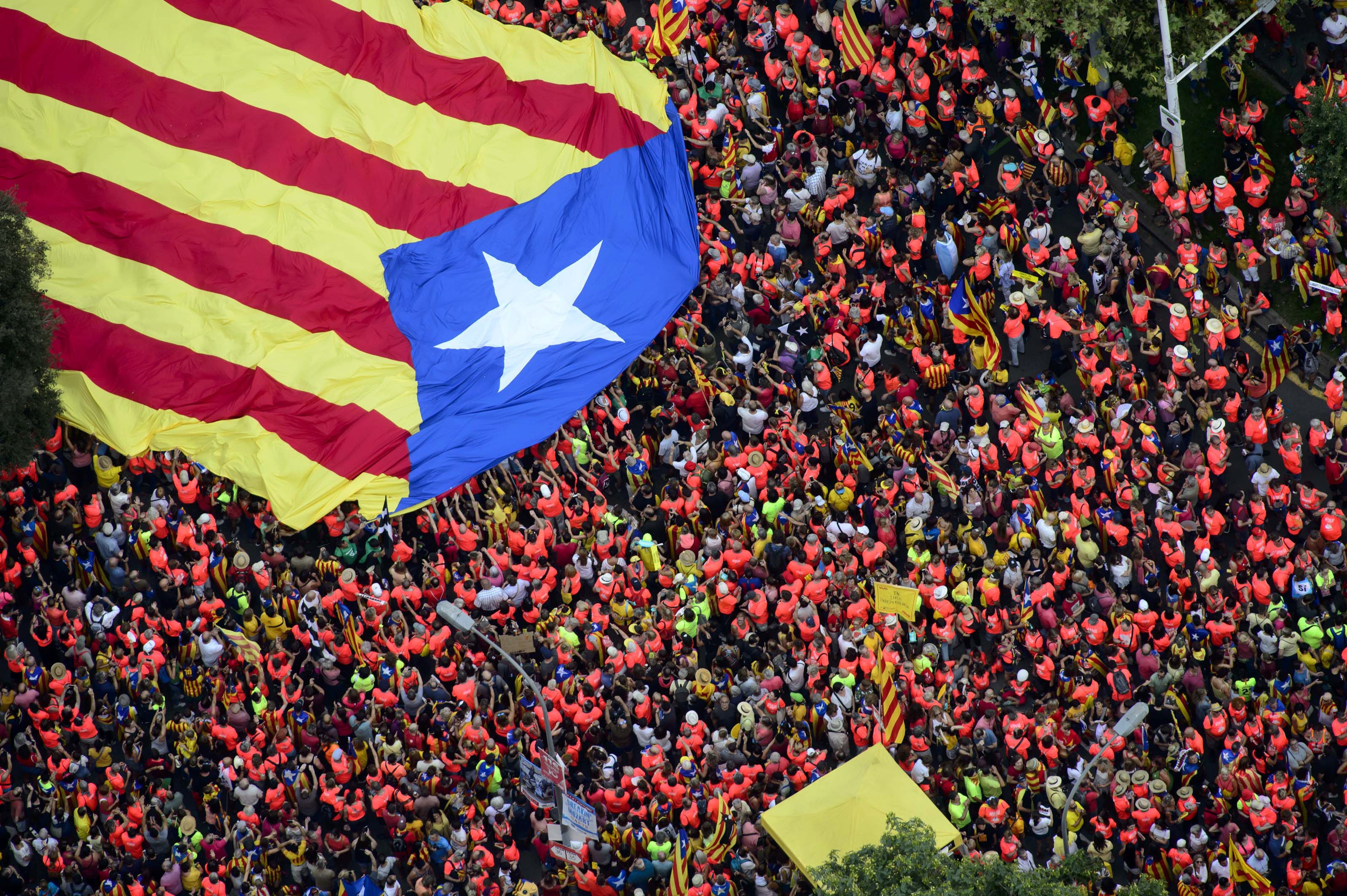Protestní shromáždění za nezávislost Katalánska v Barceloně, září 2018
