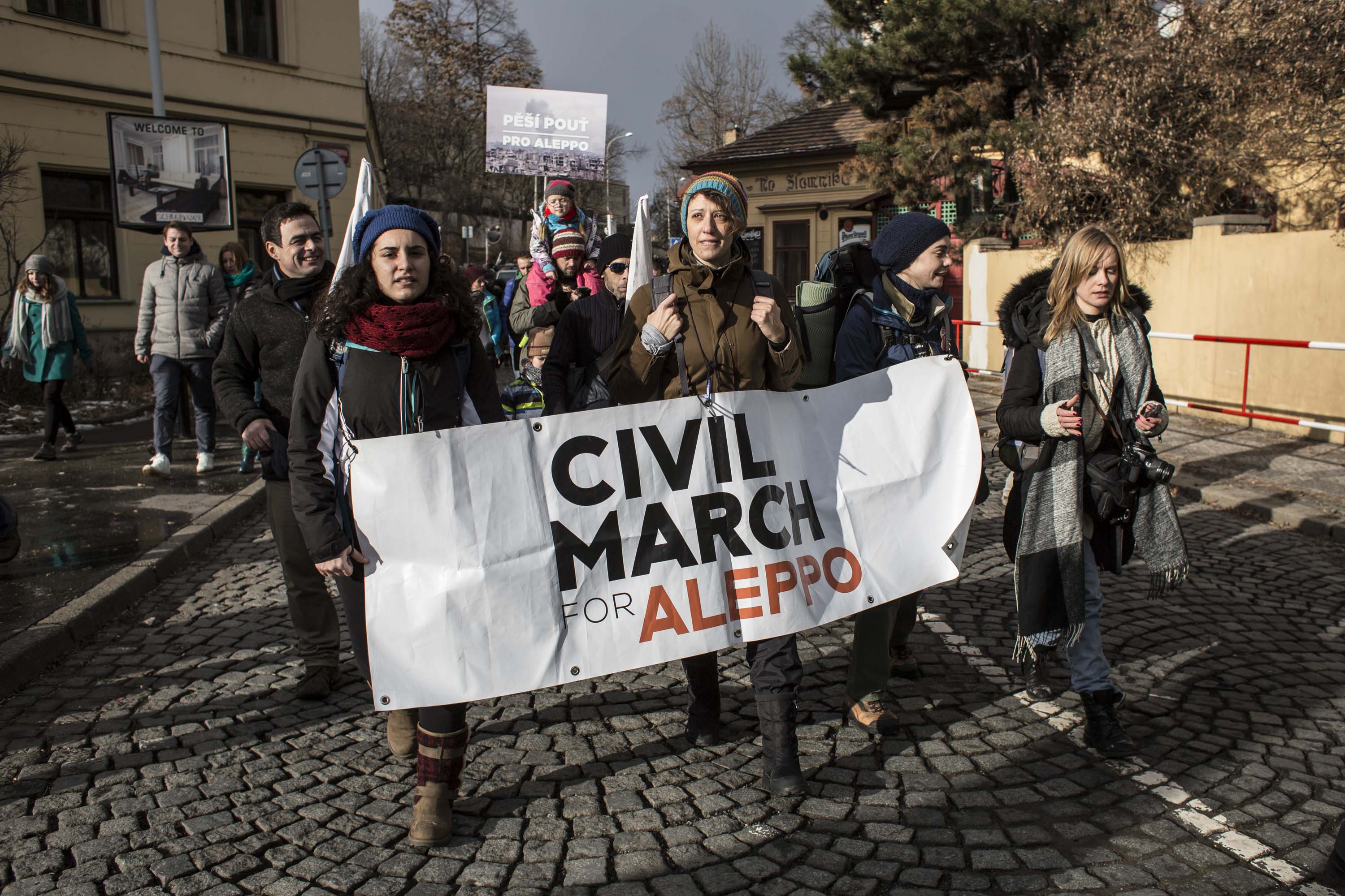 Pochod pro Aleppo v Praze.