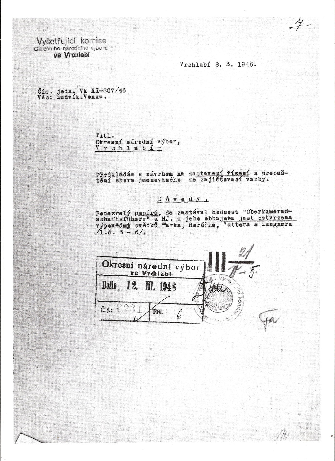VysESetrESujiE ciE komise 1946 ocESistila L Wonku
