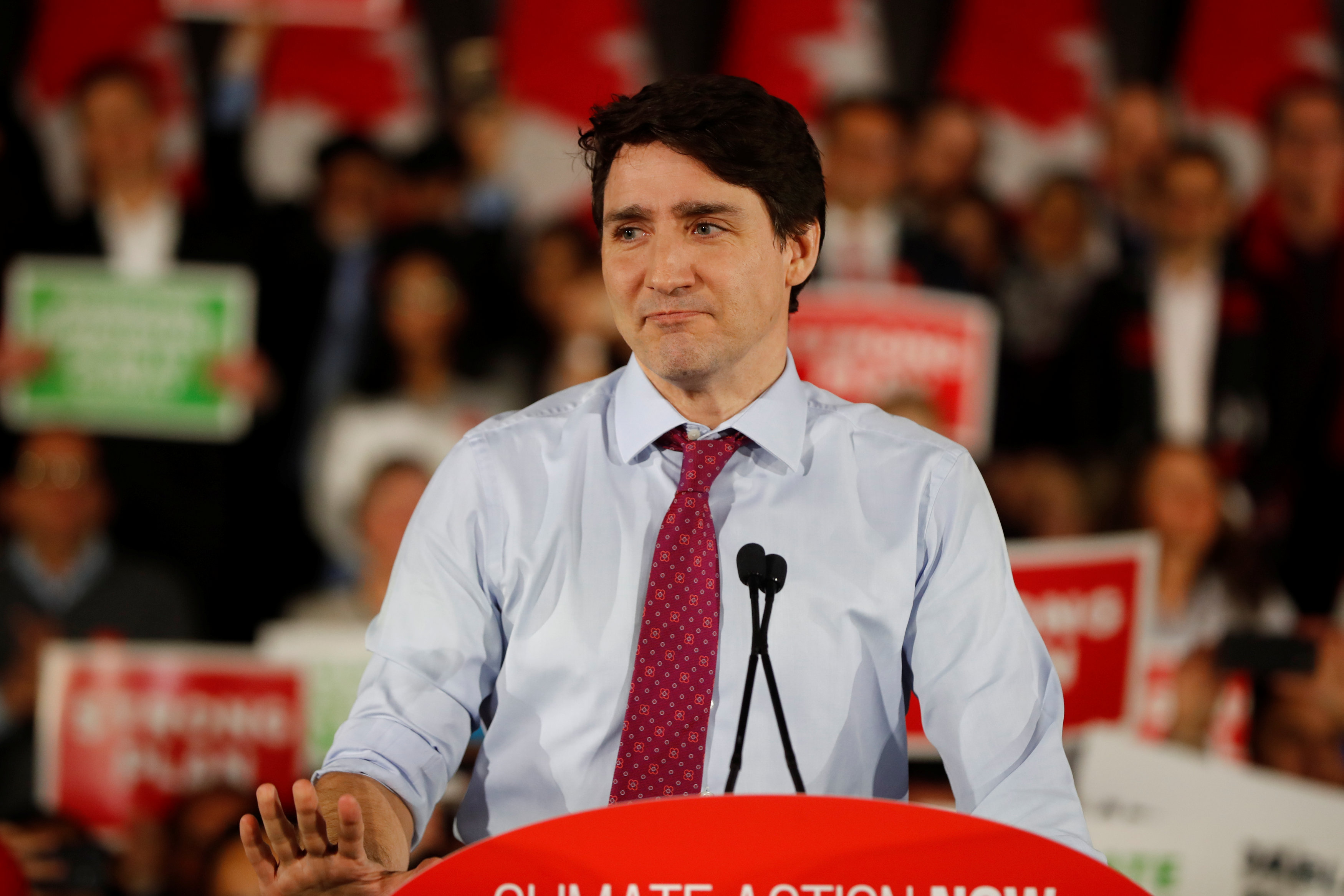 Canada's Prime Minister Justin Trudeau speaks during a Liberal Climate Action Rally in Toronto, Ontario, Canada March 4, 2019.  REUTERS/Mark Blinch