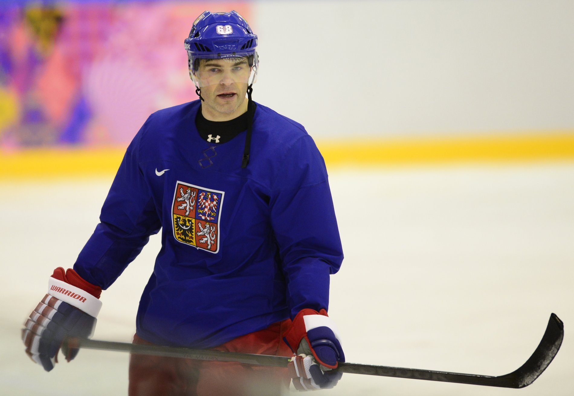 Jaromír Jágr na prvním společném tréninku hokejové reprezentace v Soči