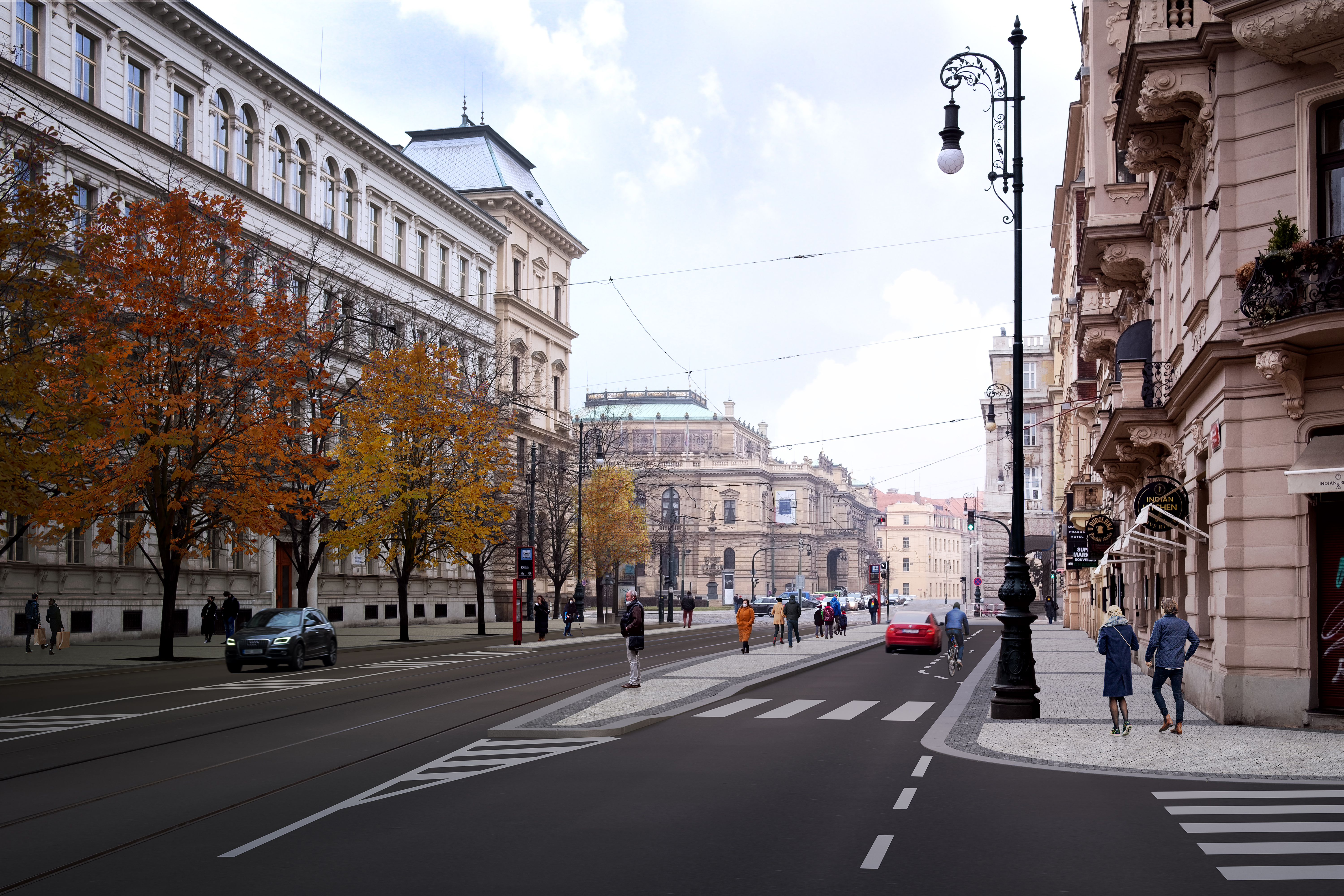 Vizualizace chystaných dopravních změn na nábřežích v centru Prahy: Staroměstská 
